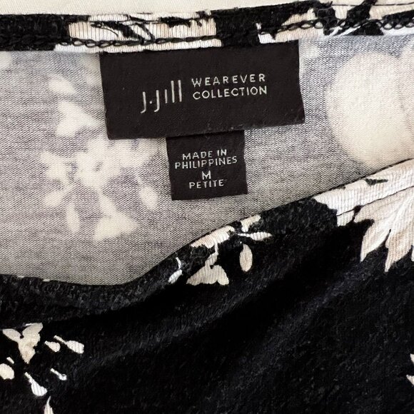 J. Jill - Women's M Tunic Top Stretch Black White Brown Floral Crewneck Petite - Picture 7 of 13